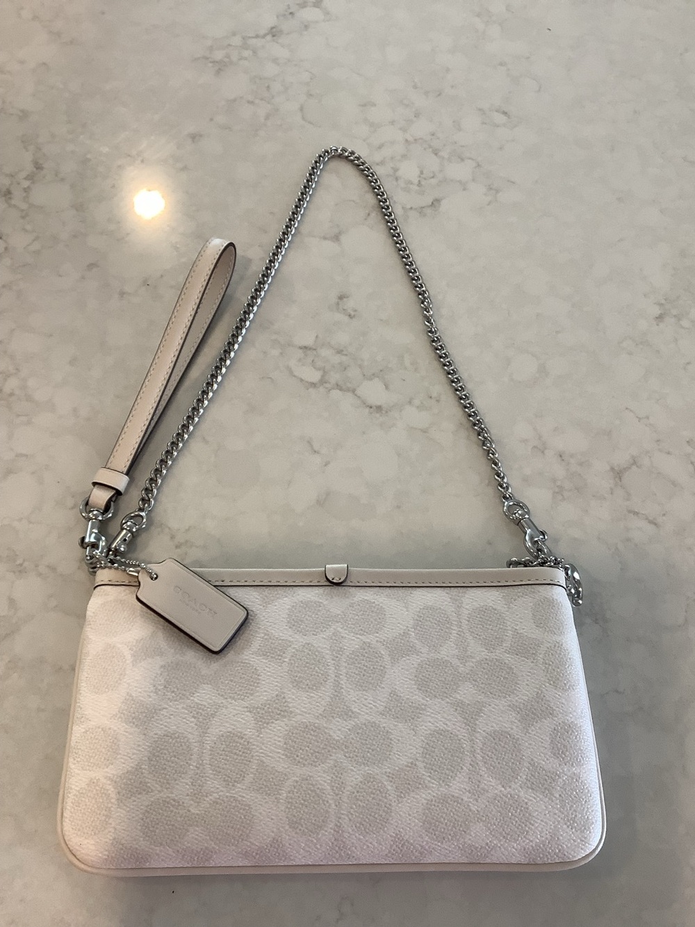 Coach Chalk Signature Pouch Wristlet Shoulder Bag with Chain Strap